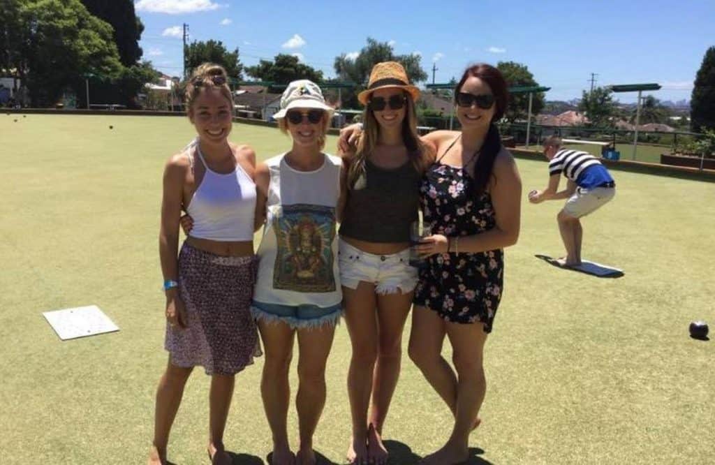 girls on barefoot bowls lawn